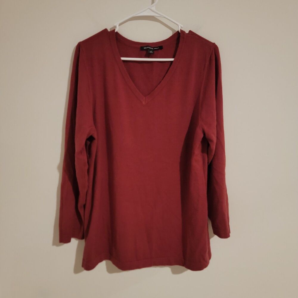 Zac And Rachel Womens Sweater Size 2X Vneck Red Soft Minimalist Colorful‎